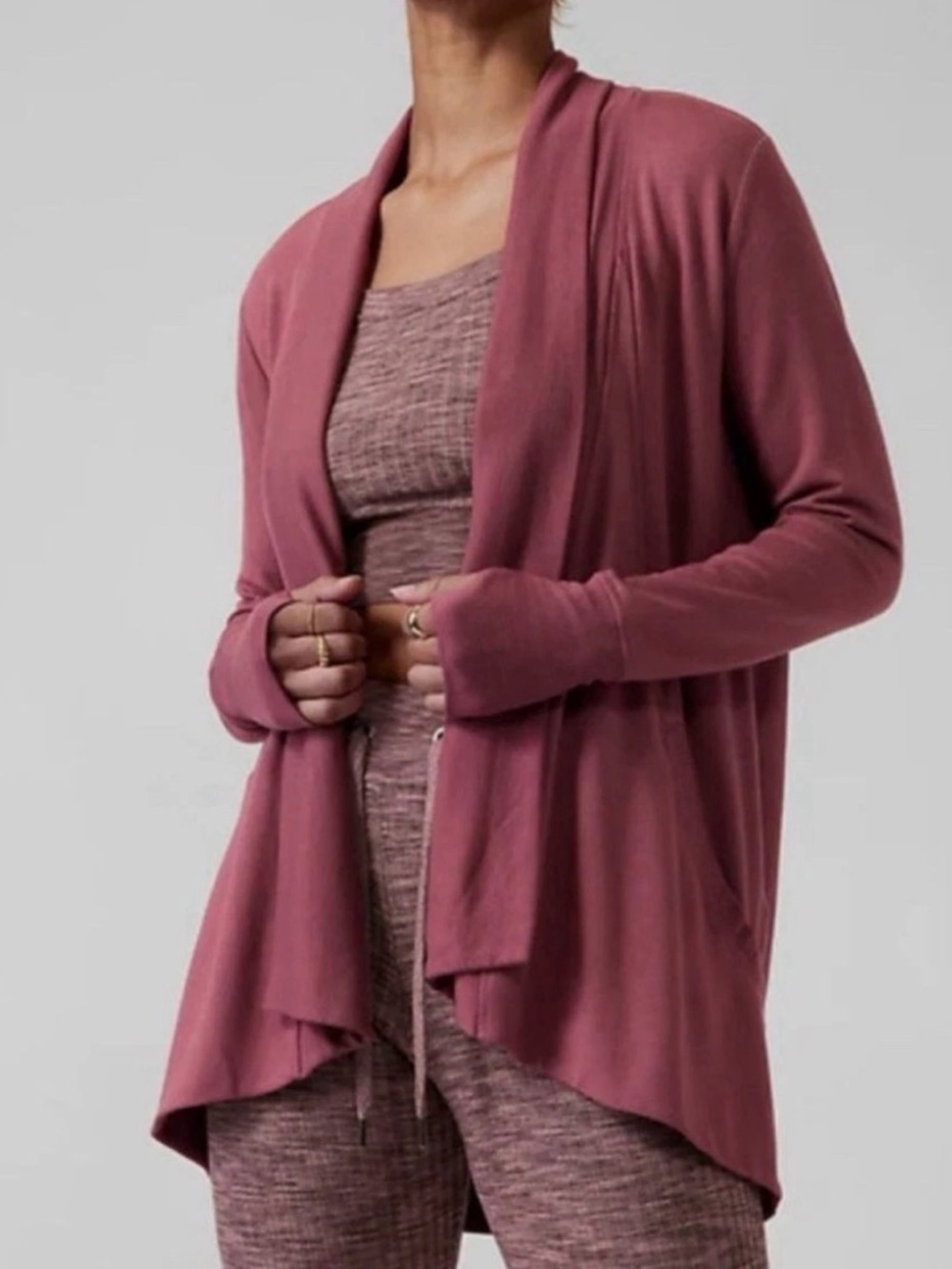 ATHLETA Pranayama Soft Modal Wrap Cardigan Dusty Rose Size Medium